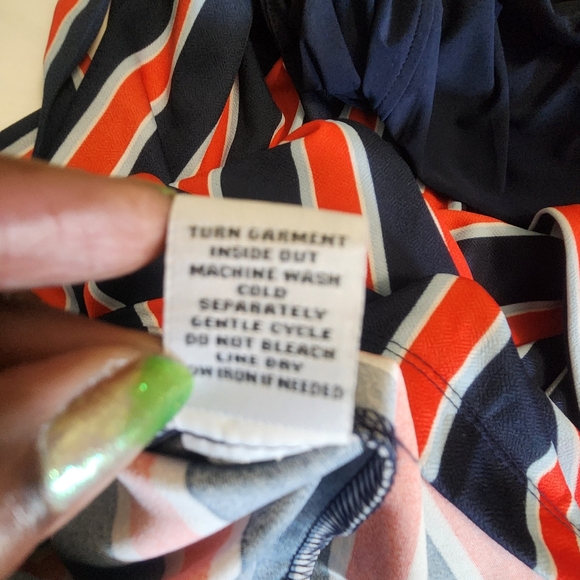 Emma & Michele Red & Blue Striped Jumpsuit with Navy Blue Top. - Picture 2 of 5